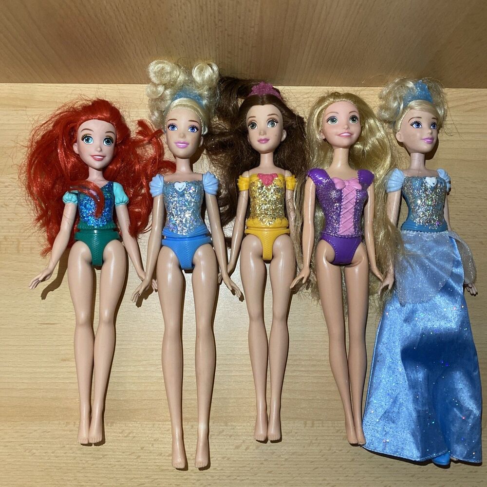 Disney Princess Barbie Doll Lot Of 5 Ariel Cinderella Belle Rapunzel